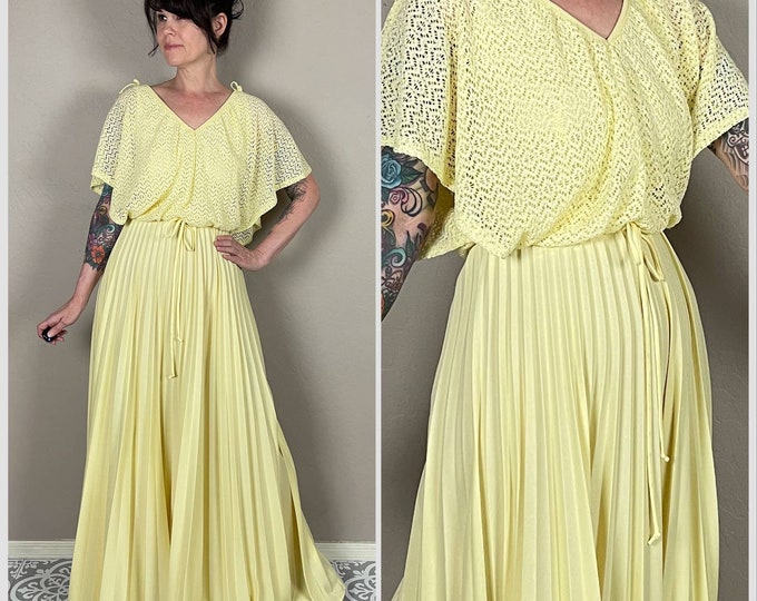 Vintage 1970s Pastel Yellow Pleated Maxi Dress S/M - Etsy