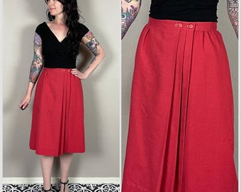 Vintage 1970s Red Pleated High Waisted Wrap Skirt by Claude | Valentine's Day | 26" Waist