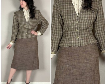 Vintage 1970s Brown 2-Piece Tweed Skirt Suit by Baronesa Petites  - XS/S