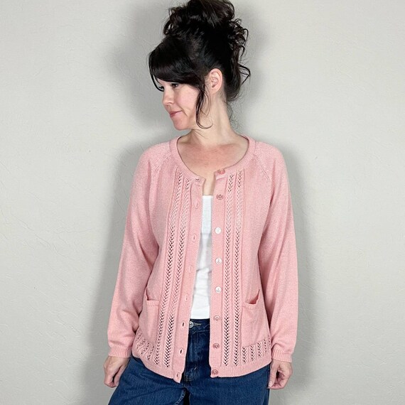 Vintage 90s y2k Pastel Pink Cardigan With Pockets by National Medium Etsy