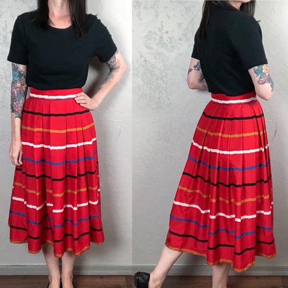 Vintage 1970s Full Skirt - Multicolored Striped Sk