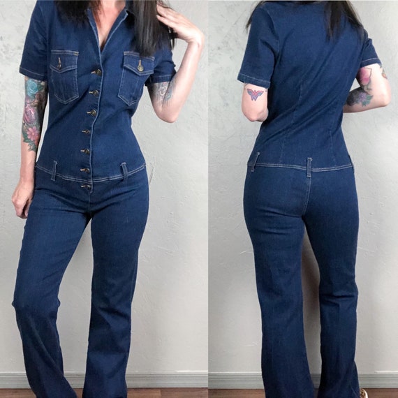 Vintage 1970s Spiegel Stretch Denim Jumpsuit Dark