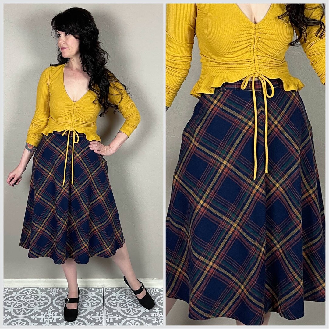 Vintage 1970s Wool Plaid Aline Midi Skirt by Mikabe Etsy