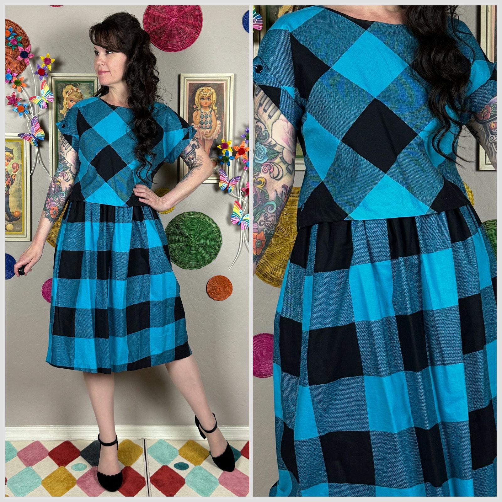 blue buffalo plaid dress Pre-Order Applique Apple Blue Buffalo Check Dress 6