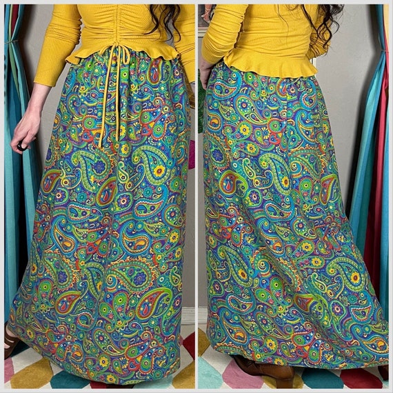 Vintage 1970s Colorful Paisley Print Maxi Skirt |… - image 3