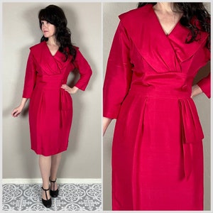 Vintage 1950s/60s Hot Pink Silk Sheath Dress - 30&quot; Waist
