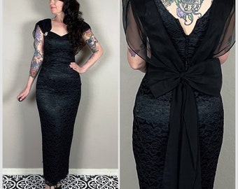 Vintage 1980s Sleeveless Black Lace Cocktail Wiggle Dress by Scott McClintock | Cocktail | Evening | Formal | Goth | XXS/XS | 26" Waist