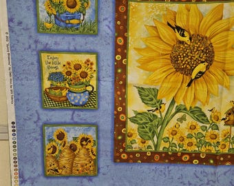 Sunflower/garden/birds/bees fabric panel
