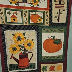 Fall sunflower pumpkin fabric panel
