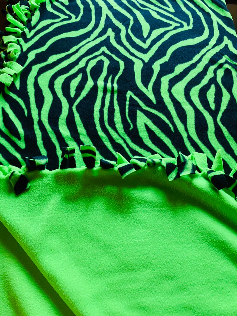 Lime Green Zebra Print Fleece tie blanket/throw 60X72 Etsy