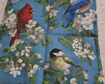 Blue bird/cardinal spring potholder set of 2
