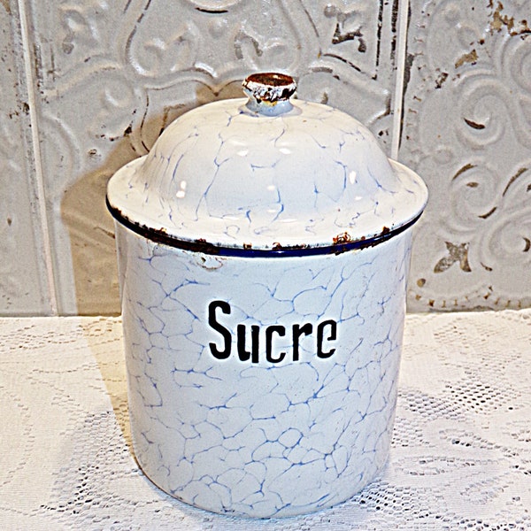 RARE France Vintage 1940 - Pot à Sucre Ancien en tôle émaillée - French Antic Milk Pot - Campagne chic, Shabby Chic, décoration cuisine