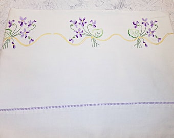 1950 Vintage France - Old Sheet in French White Metis Hand Embroidered - French Vintage Embroidered Sheet