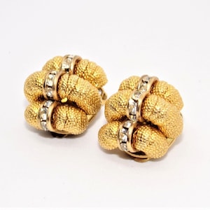 Boucles D'oreilles Vintage Années 1950 - Dorées Et Strass - French Antic