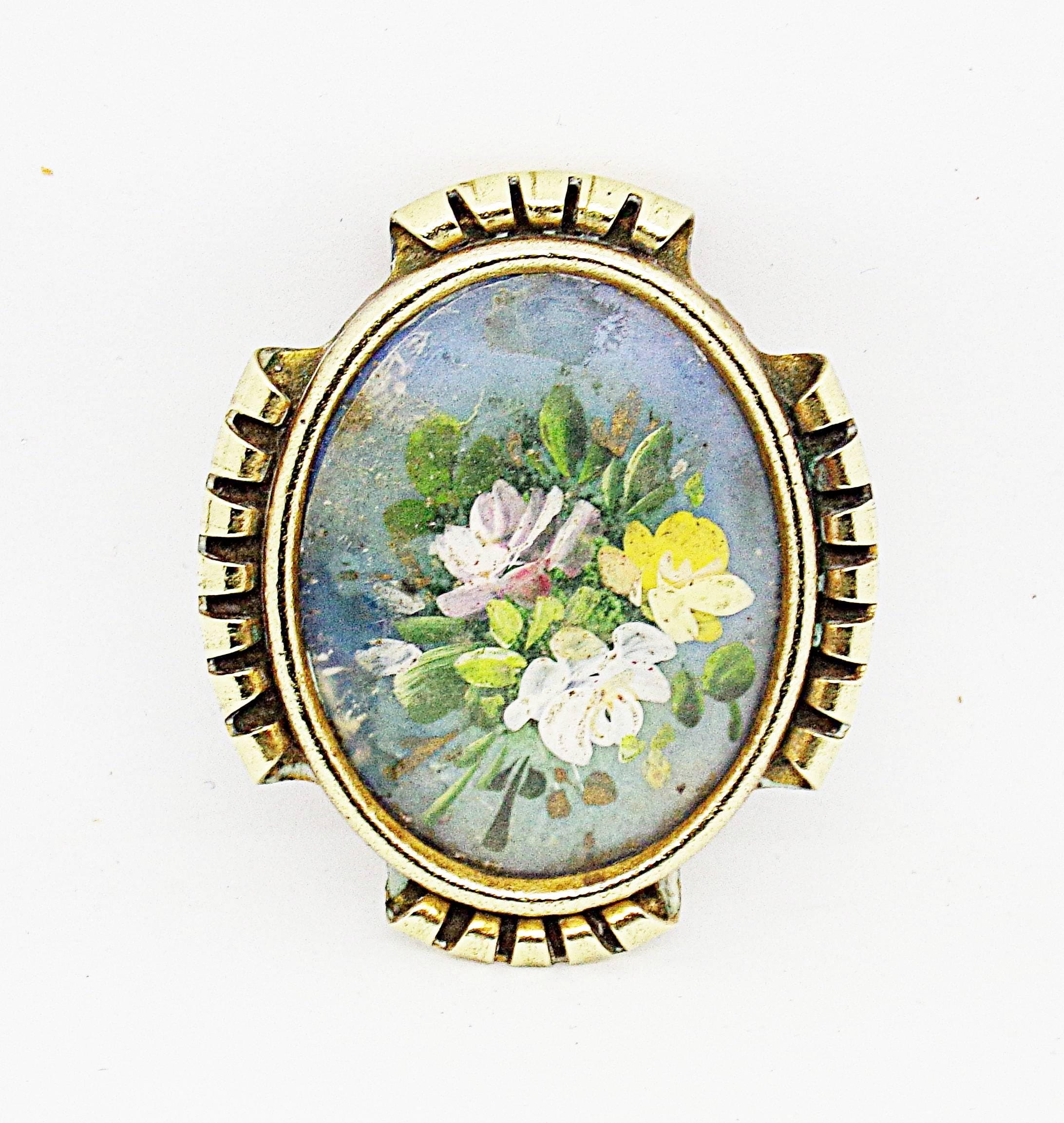 Broche Art Nouveau or émail perles fines et diamants taille rose vers