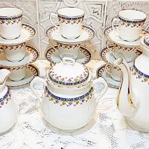 Antique Porcelain Coffee/Tea Set - Vintage France - Shabby Chic - Country Chic