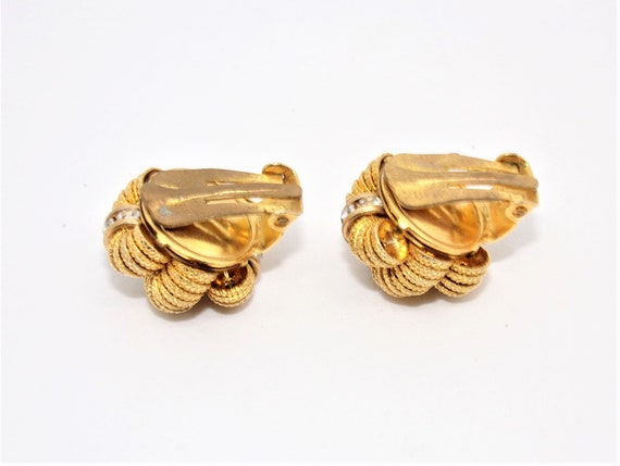 Boucles D'oreilles Vintage Années 1950 - Dorées Et Strass - French Antic