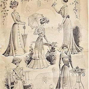 RARE 1900 - Double page from the magazine Le Petit Echo de la Mode - French antique Fashion Newspapers