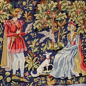 FRANCIA - Gran tapiz bordado - Margot de Paris - La carta pastoral - Tapiz francés
