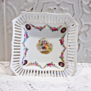 RARE Vintage - Cuenco de baratija cuadrado de porcelana Bavaria Schumann