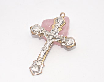 1950 Vintage France - Beautiful Cross in Silver and gold metal - French Antic Religious Jewel