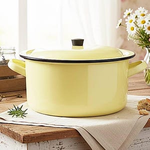 Francia vintage - Cacerola grande de chapa esmaltada - Olla antigua francesa