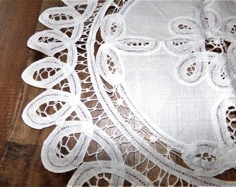 1940 Vintage France - Superb Napperon Embroidered with Hand - French Antic Embroidered Doily