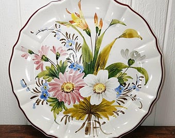 FRANCE - Decorative earthenware plate - Hand-painted floral design