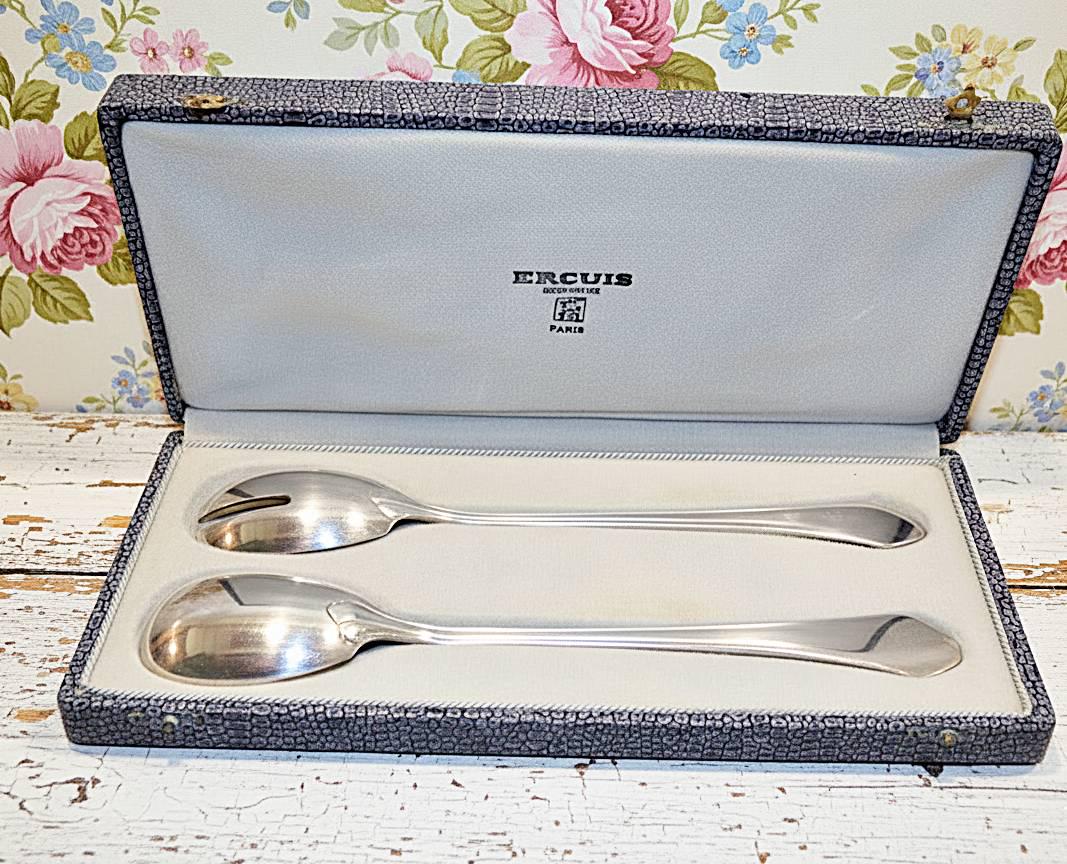 Service De Couverts à Salade Ercuis Paris, Argenté, Fabrication Française Années 1930