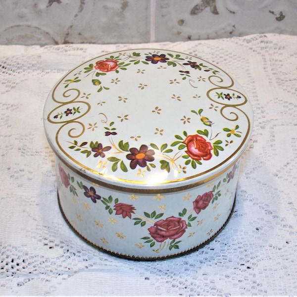 Vintage France - Boîte en Métal Fleurs  - French Antic Metal Box