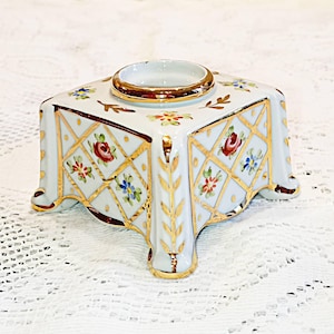 Vintage FRANCE - Charming Small Hand Painted Limoges Porcelain Candle Holder - Shabby - French Antique Candelstick