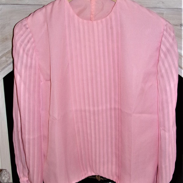 Vintage Français - Blouse Rose Plissée Taille 40/42- French Vintage  Blouse 1960s