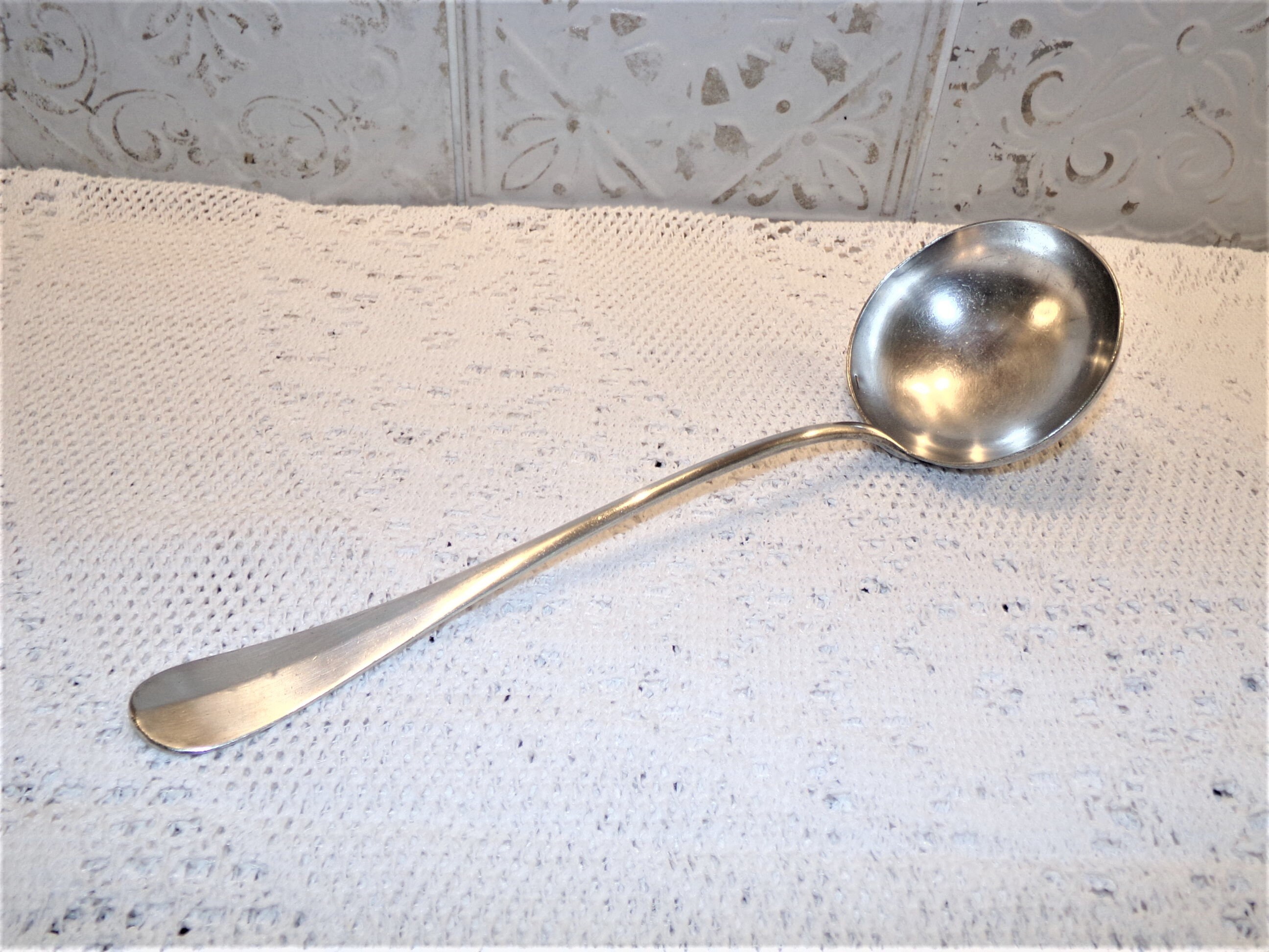 Vintage France - Louche en Métal Argenté avec Poinçons et Monogramme L P French Antic Silver Ladle