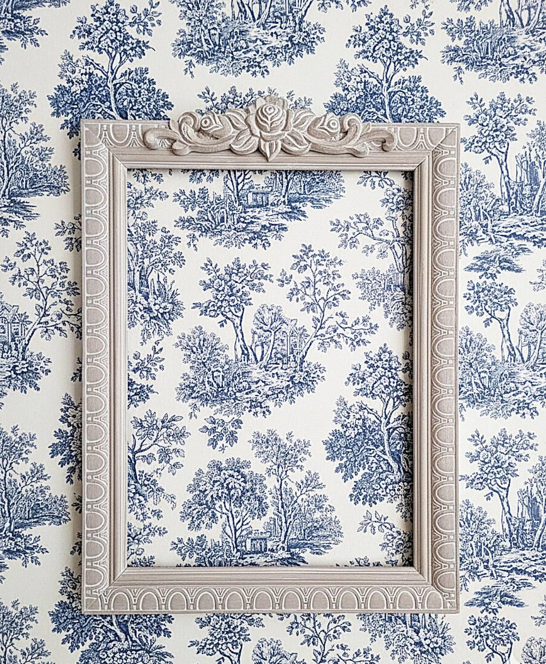 France 1930 - Grand Cadre Ancien patiné en gris et blanc -Shabby chic - Décoration