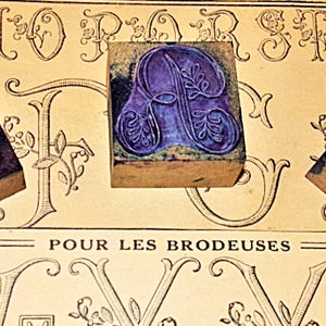 1890 France - 3 Antique Embroidery Stamps Monograms &quot;R&quot; and &quot;M&quot; - French Antic Embroidery 1890
