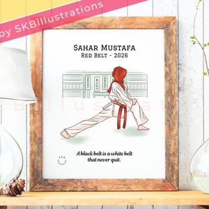 Muslim hijabi taekwondo girl gift Best friend gift Hijabi karate sports girl Hijabi athlete Red belt hijabi gift "DOJO DIARIES art print"