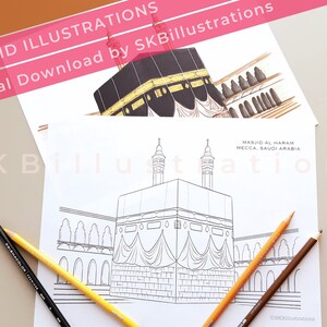MASJID ILLUSTRATIONS coloring BOOK;islamic art;mosque illustration;muslim art craft;muslim school;ramadan craft;islamic activity sheets;kids