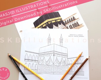MASJID ILLUSTRATIONS coloring BOOK;islamic art;mosque illustration;muslim art craft;muslim school;ramadan craft;islamic activity sheets;kids