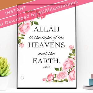 Islamic wall art Modern islamic art Islamic art print Muslim digital art Motivational islamic quote Quran verse art "ISLAMIC HEAVENS ROSES"
