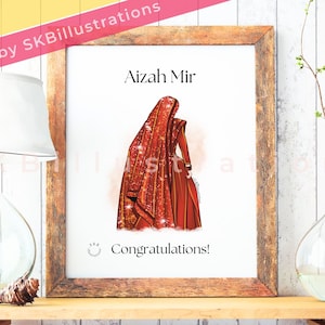 Desi hijabi bride Muslim wedding gift Islamic marriage print Dulhan Hijabi bride Muslim bride groom Bridal shower &quot;DESI BRIDE art print&quot;