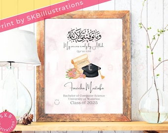 Muslim graduation gift Quran arabic calligraphy Graduation Personalized grad print Sister grad gift "GRADUATION CEREMONY FLOWERS art print"