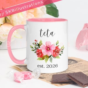 Teta gift mug Arabic baby shower gift Arab jidda Customized mugs gifts Naniji Teta birthday mug &quot;PINK FLOWER PETUNIA dahlia rose accent mug&quot;