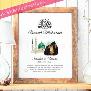 Umrah mubarak Islamic calligraphy Muslim pilgrimage gift Personalized hajj umrah print Custom makkah madina &quot;UMRAH MUBARAK ARABIC art print&quot;
