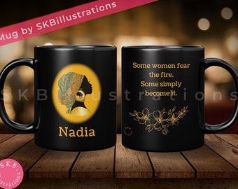 Black woman customized mug Personalized black mug African tribal Black lives matter Proud black woman gift &quot;FEARLESS QUEEN BLACK gold mug&quot;
