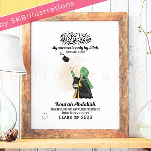 Muslim hijabi graduation gift Quran arabic calligraphy Graduation keepsake Best friend graduation grad &quot;GRADUATION CAP ARABIC art print&quot;