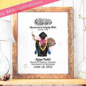 Muslim hijabi graduation gift Quran arabic calligraphy Graduation keepsake Best friend grad Sister grad gift &quot;SHE DID ARABIC art print&quot;