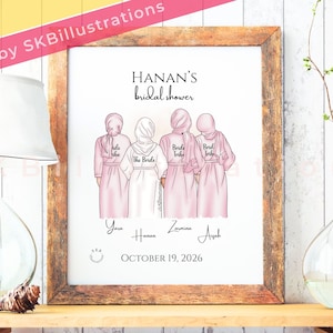 Muslim wedding bridesmaids Wedding Islamic marriage gift Bridesmaid gift Hijabi bridesmaid gift Arab bridal shower &quot;BRIDAL PARTY art print&quot;