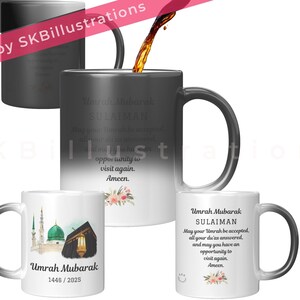 Umrah Hajj mubarak mug gift Personalized name year Islamic pilgrimage Ramadan Eid gift &quot;best UMRAH MUBARAK customized PAINTING magic mug&quot;