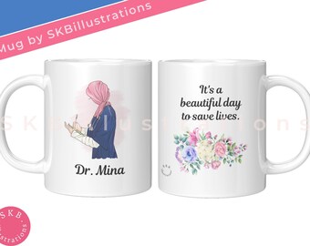 Hijabi doctor mug Hijabi in scrubs Muslimah doctor Muslimah nurse Personalized gifts Islamic gift Pathology Anatomy &quot;HERO IN SCRUBS mug&quot;