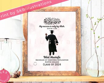 Muslim man graduation Quran arabic calligraphy Graduation Personalized grad print Brother "AFRICAN AMERICAN MUSLIM man graduate art print"